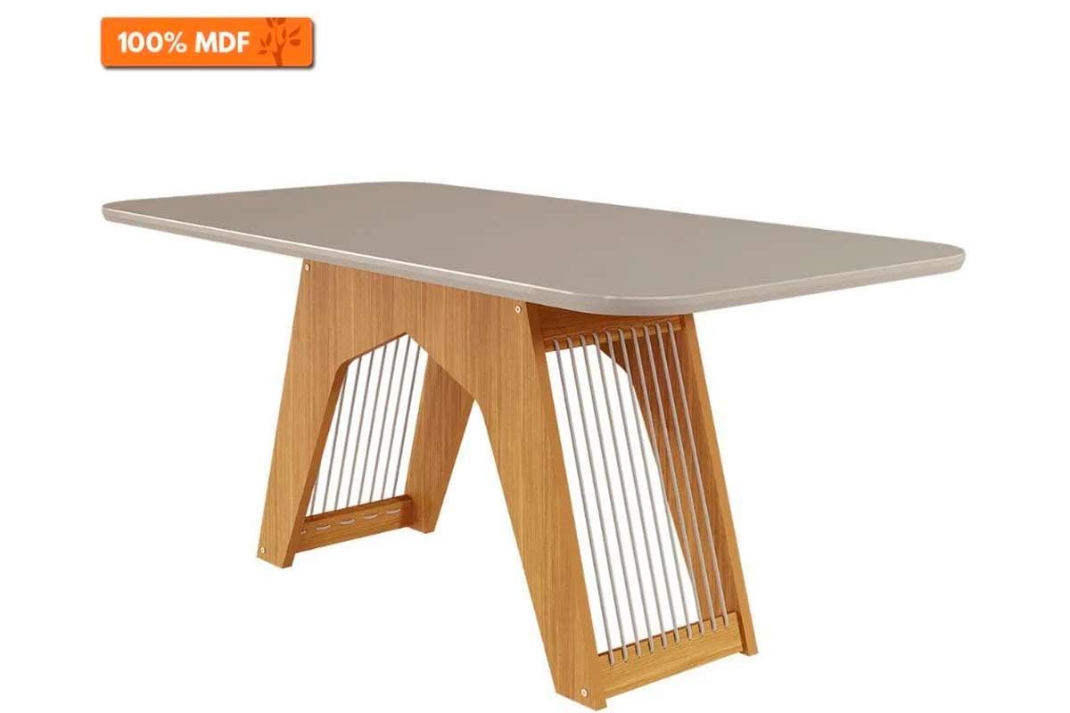 Sala Jantar Mesa Carol Tampo Madeirado c/ Vidro 180x90cm e 6 Cadeiras Fernanda - Cimol
