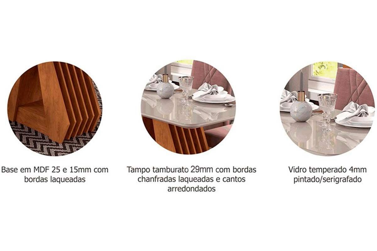 Sala Jantar Mesa Ágata c/ Tampo Madeirado c/ Vidro 130x80cm e 4 Cadeiras Maia - Cimol
