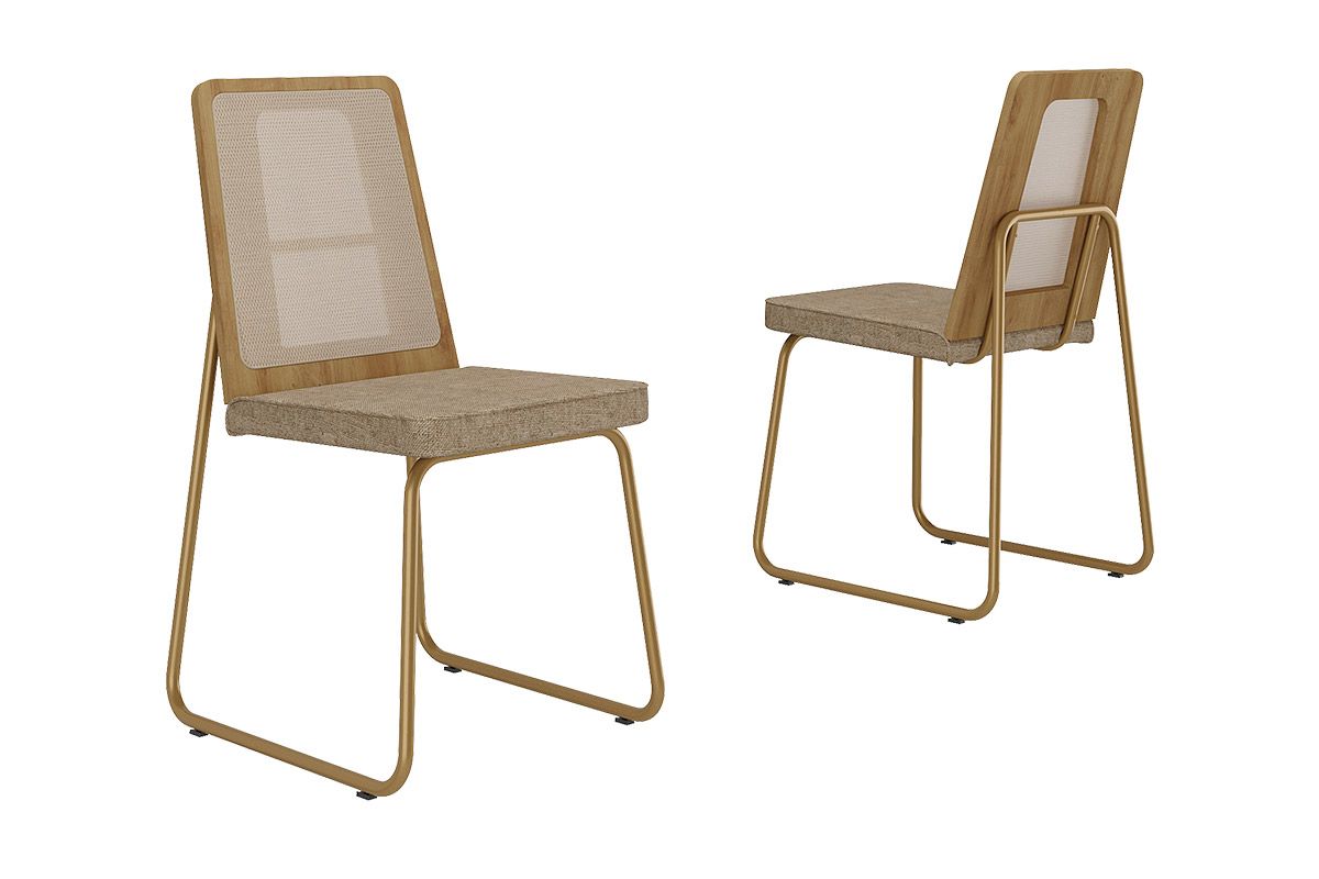 Cadeira Jantar Wood 1751 Aço Kit 2 Uni CarraroDourado/Noce/Branco Cadeira Jantar Wood 1751 Aço Kit 2 Uni CarraroDourado/Noce/Branco