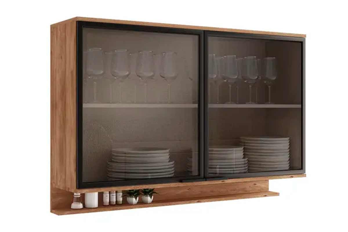 Armário Aéreo Cozinha Carraro Alpha 2500 c/2 Portas c/Vidro 120cmFreijo Armário Aéreo Cozinha Carraro Alpha 2500 c/2 Portas c/Vidro 120cmFreijo