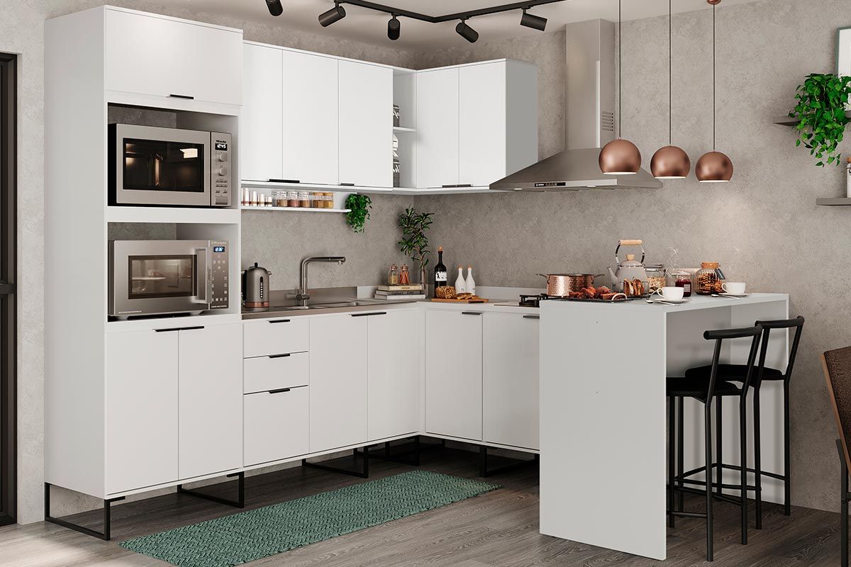 Balcão Cozinha Carraro Alpha 2508 Canto Reto c/1 Porta c/Tampo 94cm