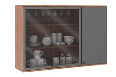 Armário Aéreo Cozinha Carraro Bella 2600 c/3 Portas (2 c/Vidro) 120cm - Nogal/Cinza
