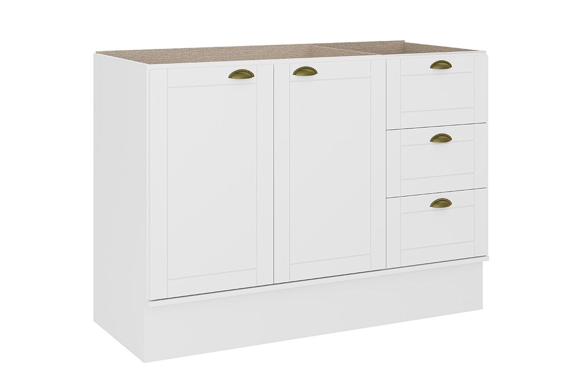 Balcão Cozinha Carraro Bella 2608 2 Portas e 3 Gavetas s/ Tampo 120cmBranco Balcão Cozinha Carraro Bella 2608 2 Portas e 3 Gavetas s/ Tampo 120cmBranco