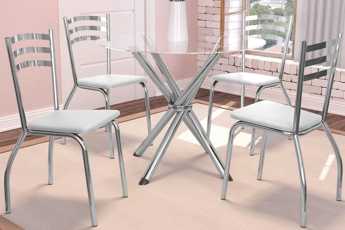 Sala Jantar Mesa Volga c/ Tampo de Vidro 95cm e 4 Cadeiras Portugal - Kappesberg