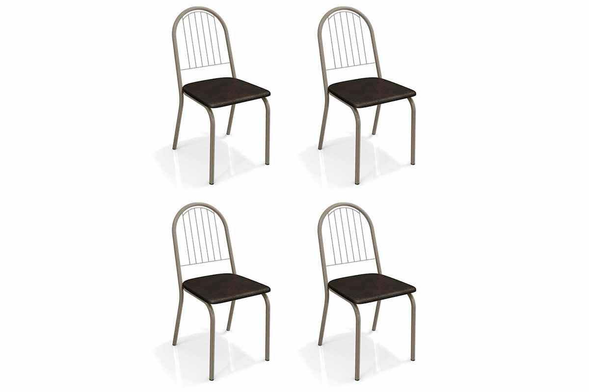 Sala Jantar Mesa Volga c/ Tampo de Vidro 95x95cm e 4 Cadeiras Noruega - Kappesberg