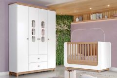 Quarto Infantil Completo Aconchego 2 Peças (1 Guarda Roupa + 1 Berço) QI82 Henn