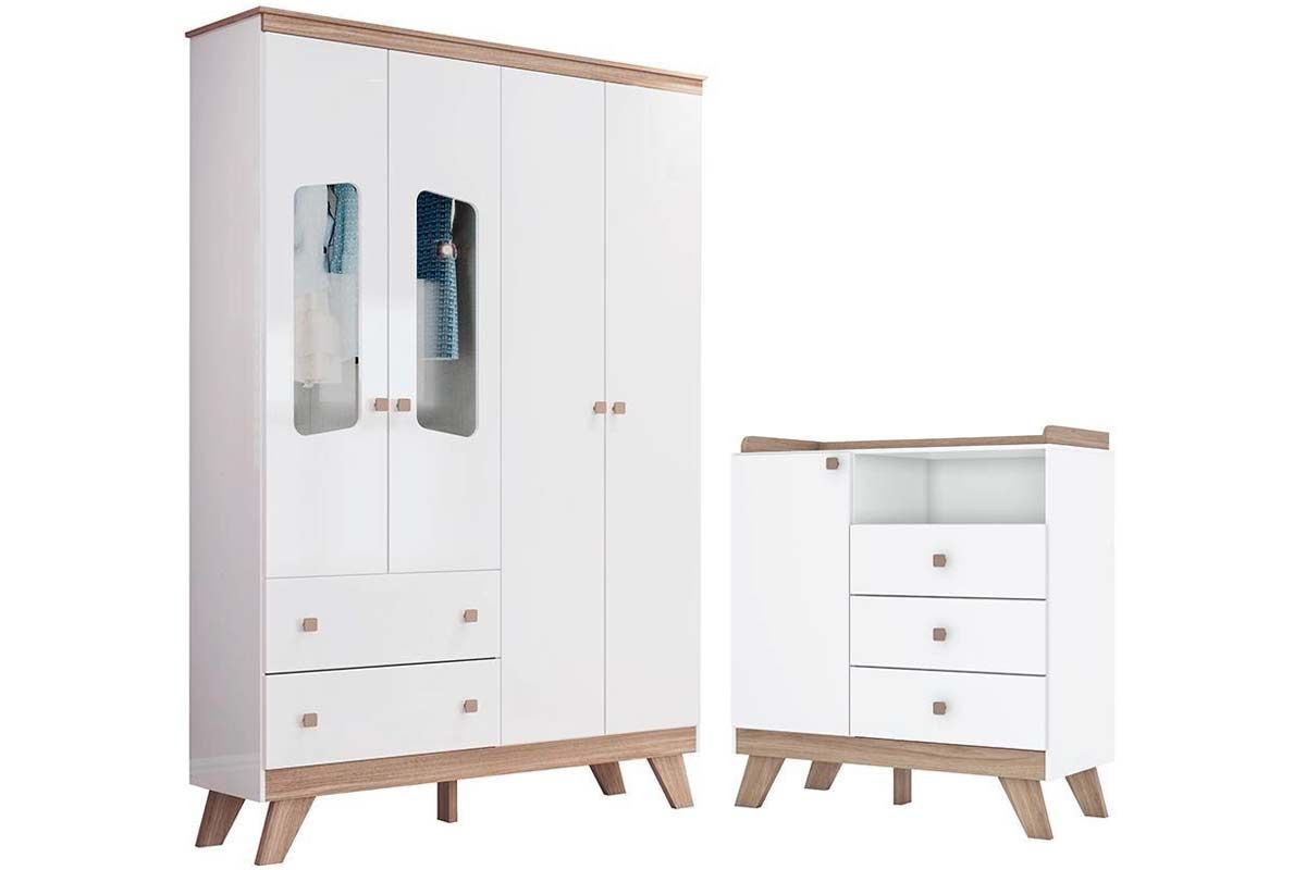 Quarto Infantil Completo Confete 2 Peças (1 Guarda Roupa + 1 Cômoda) QI66 Henn