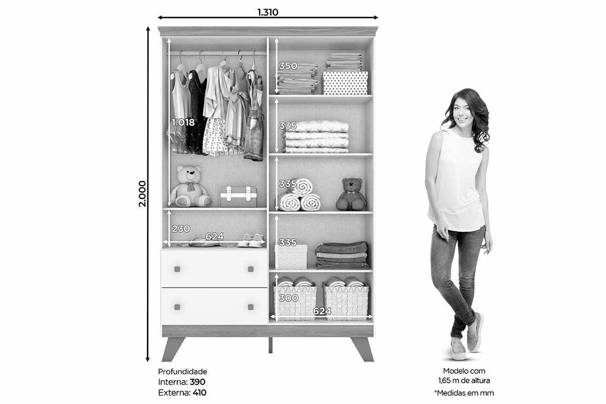 Quarto Infantil Completo Confete 2 Peças (1 Guarda Roupa + 1 Cômoda) QI66 Henn