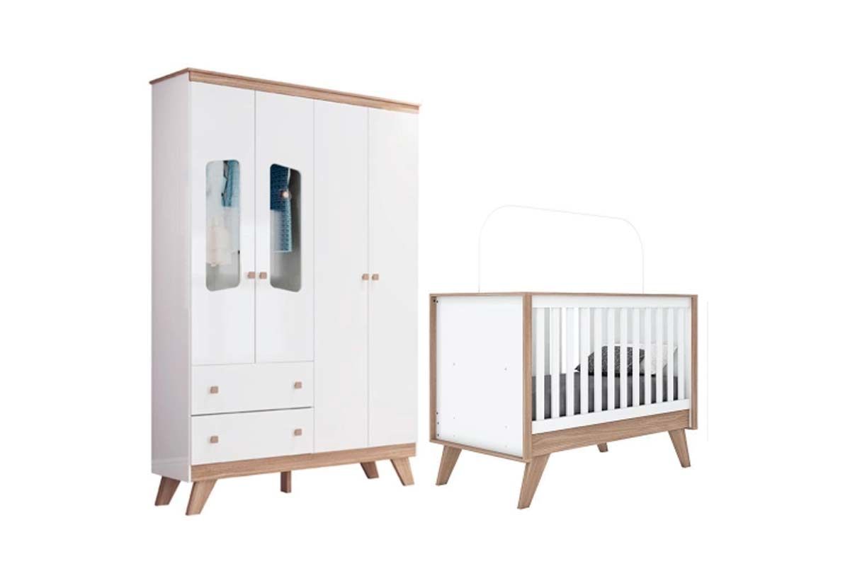 Quarto Infantil Completo Confete 2 Peças (1 Guarda Roupa + 1 Berço) QI64 Henn
