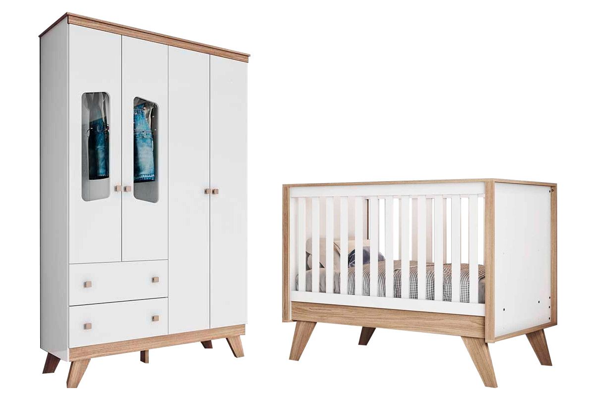 Quarto Infantil Completo Confete 2 Peças (1 Guarda Roupa + 1 Berço) QI64 Henn
