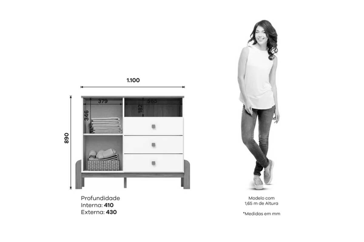 Quarto Infantil Completo Ternura 2 Peças (1 Guarda Roupa + 1 Cômoda) QI90 Henn