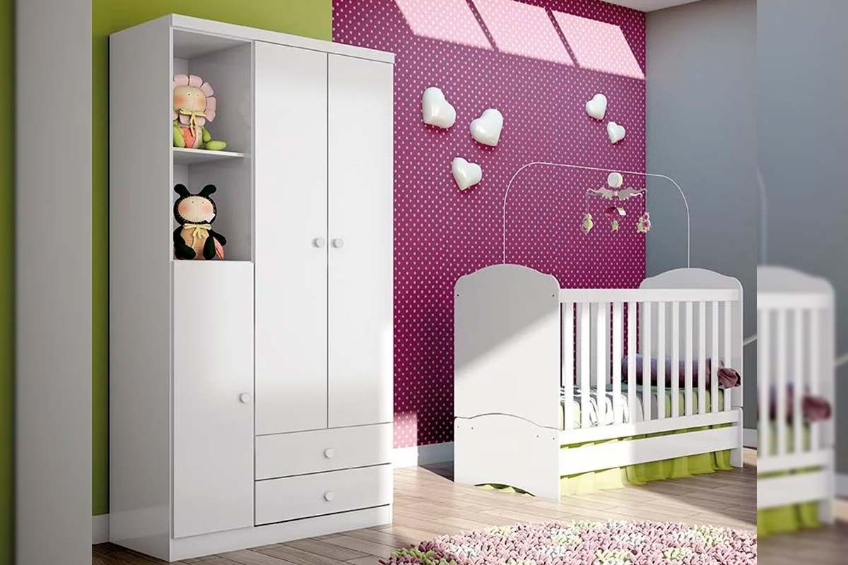 Quarto Infantil Completo Bala de Menta 2 Peças (1 Guarda Roupa + 1 Berço) QI94 Henn