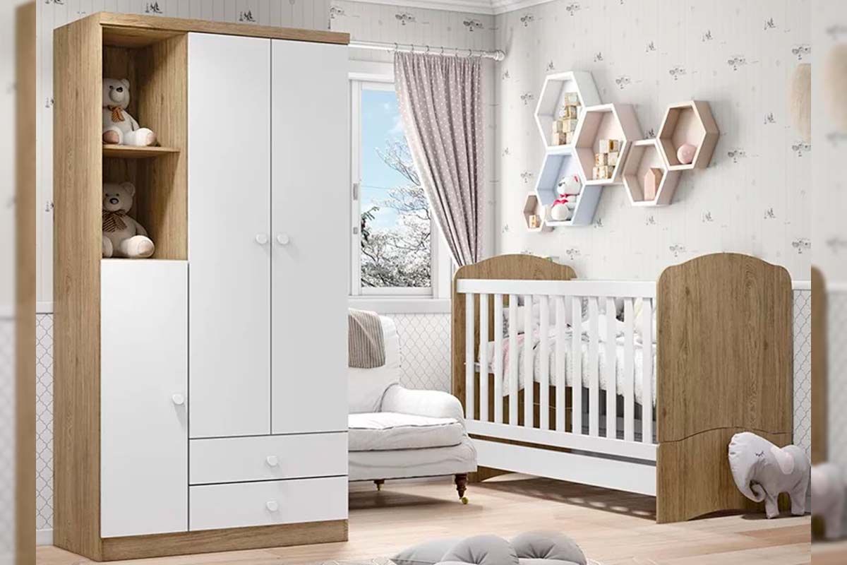 Quarto Infantil Completo Bala de Menta 2 Peças (1 Guarda Roupa + 1 Berço) QI94 Henn