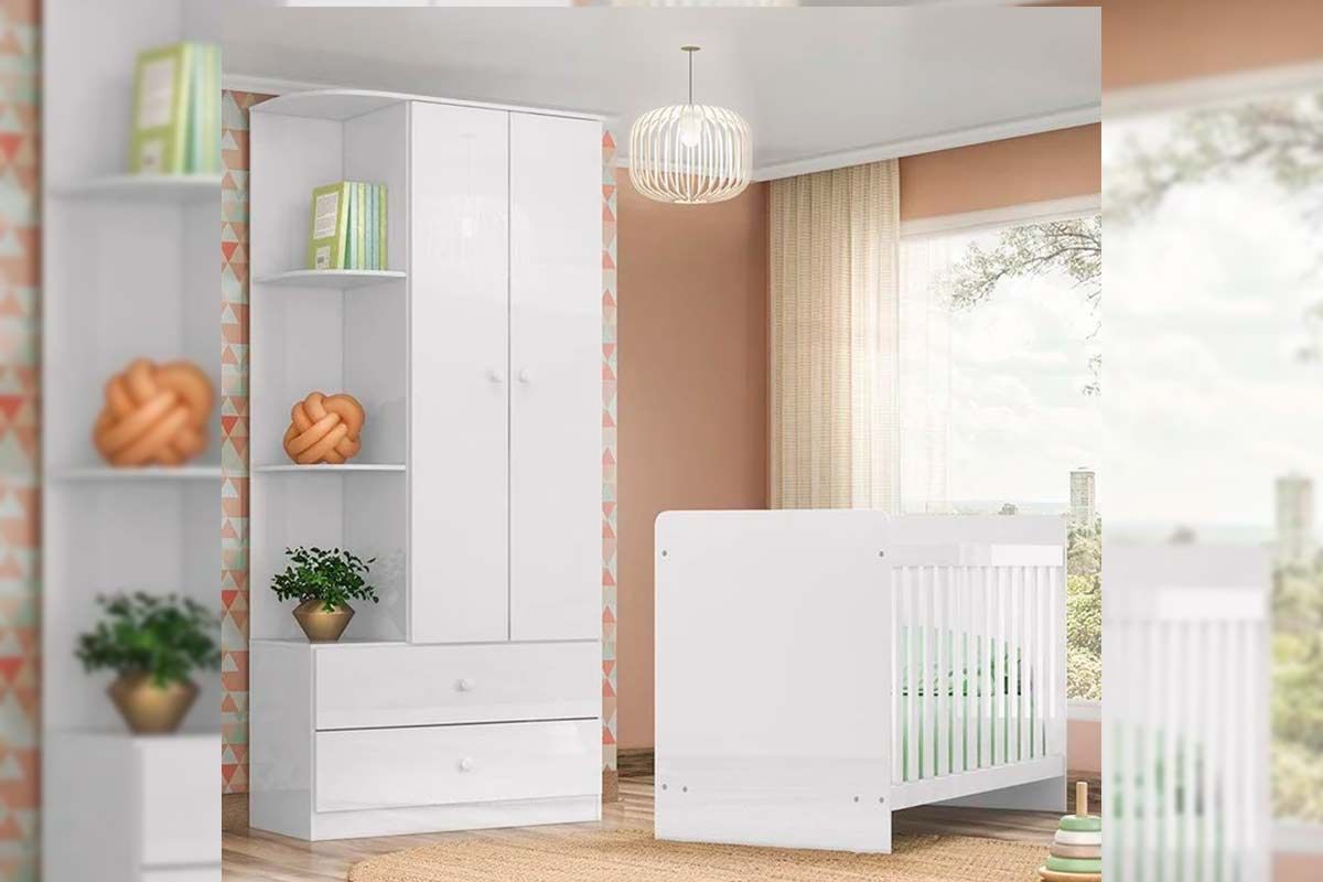 Quarto Infantil Completo Labirinto 2 Peças (1 Guarda Roupa + 1 Berço) QI97 Henn
