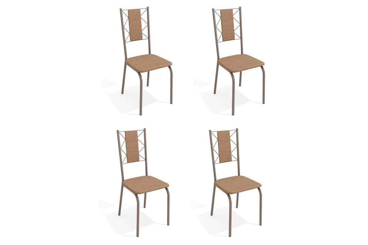Sala de Jantar Completa Volga Tampo Madeirado c/ Vidro 95x95cm e 4 Cadeiras Lisboa - Kappesberg