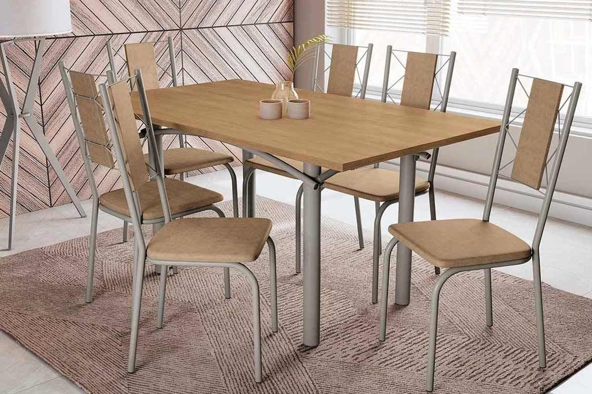 Sala Jantar Mesa Elba c/ Tampo de Madeira 160cm e 6 Cadeiras Lisboa - Kappesberg