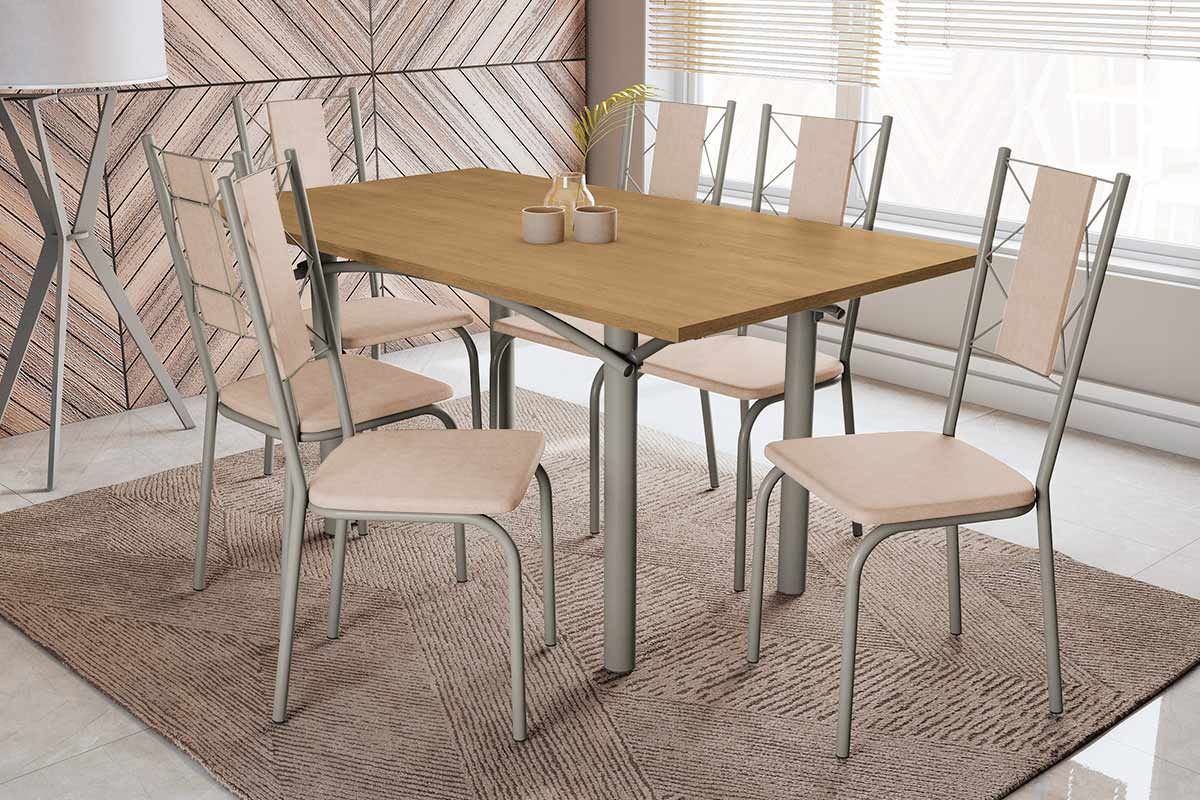 Sala Jantar Mesa Elba c/ Tampo de Madeira 160cm e 6 Cadeiras Lisboa - Kappesberg