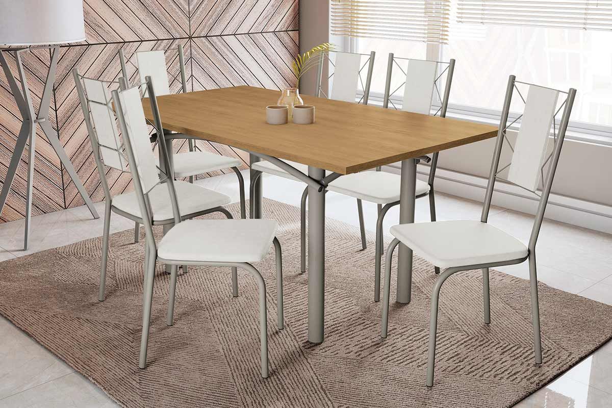 Sala Jantar Mesa Elba c/ Tampo de Madeira 160cm e 6 Cadeiras Lisboa - Kappesberg