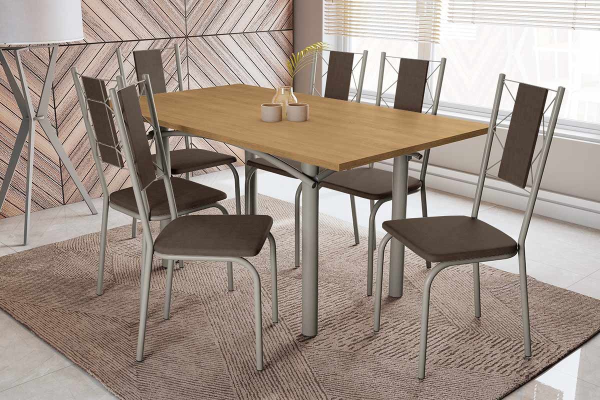 Sala Jantar Mesa Elba c/ Tampo de Madeira 160cm e 6 Cadeiras Lisboa - Kappesberg
