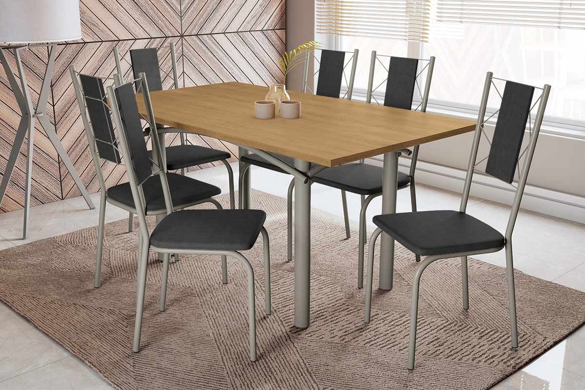 Sala Jantar Mesa Elba c/ Tampo de Madeira 160cm e 6 Cadeiras Lisboa - Kappesberg