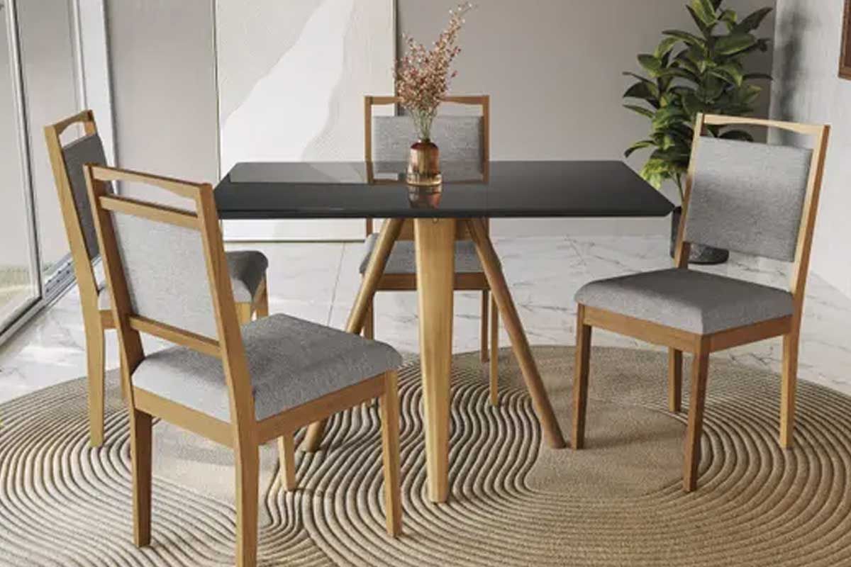 Mesa Jantar Duna Madeira Maciça c/ Tampo Madeirado c/ Vidro 120x80cm Kappesberg