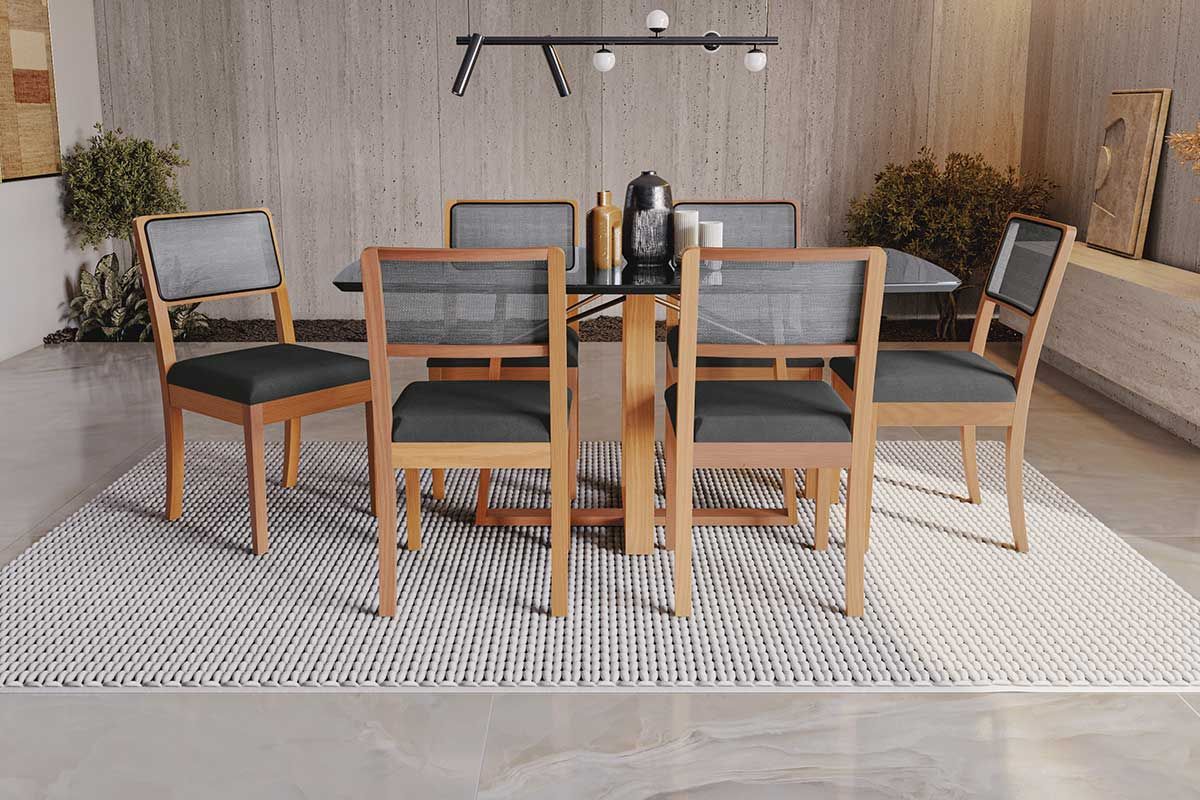 Mesa Jantar Elma Madeira Maciça c/ Tampo Madeirado c/ Vidro 160x90cm Kappesberg