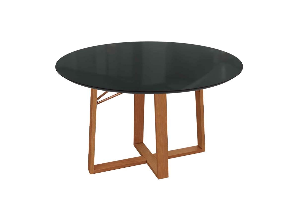 Mesa Jantar Elma Madeira Maciça c/ Tampo Madeirado c/ Vidro 105x105cm Kappesberg