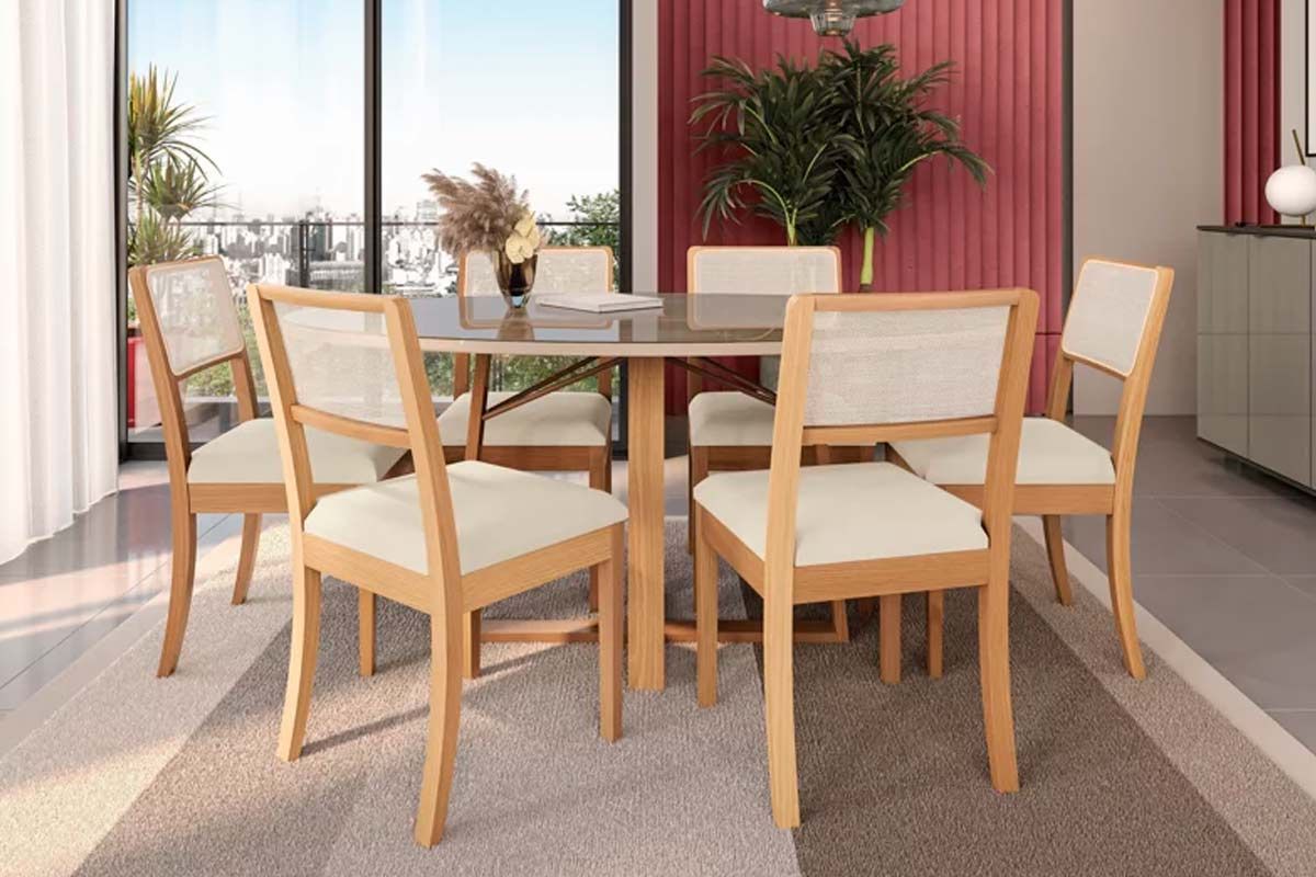 Mesa Jantar Elma Madeira Maciça c/ Tampo Madeirado c/ Vidro 105x105cm Kappesberg