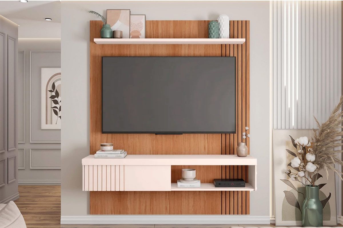 Painel Home p/ TV até 65 Pol Jade Ripada 150x183cm CaemmunFreijo/Off White