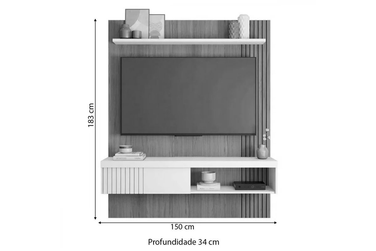 Painel Home p/ TV até 65 Pol Jade Ripada 150x183cm Caemmun