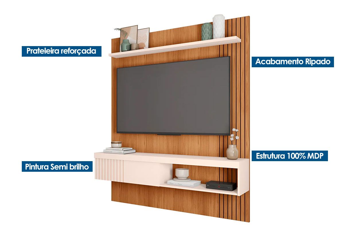 Painel Home p/ TV até 65 Pol Jade Ripada 150x183cm Caemmun