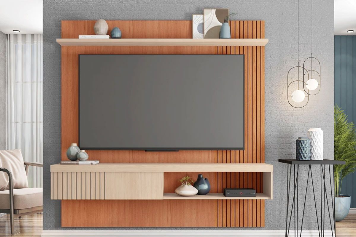 Painel Home p/ TV até 65 Pol Jade Ripada 180x183cm CaemmunFreijo/Off White