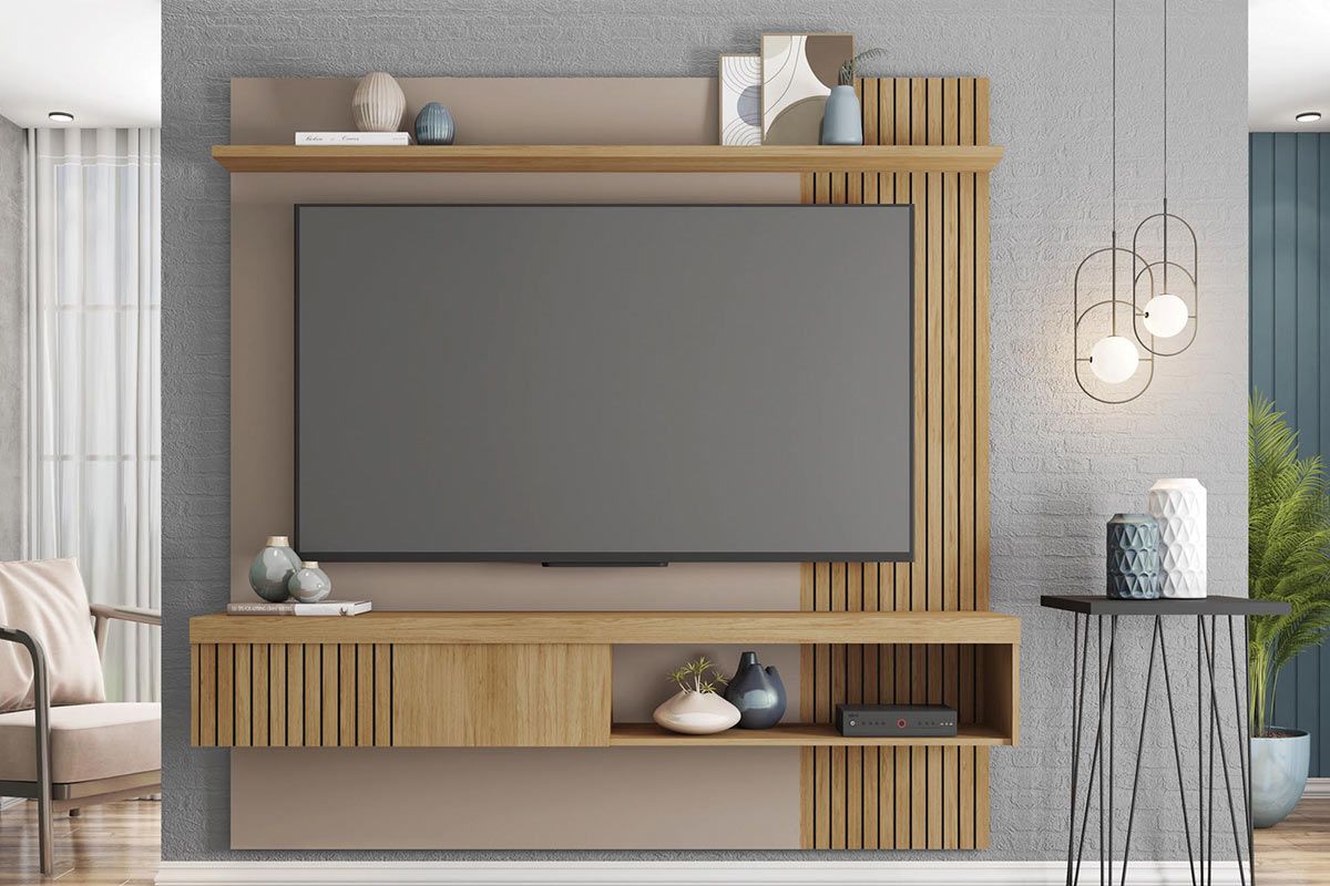 Painel Home p/ TV até 65 Pol Jade Ripada 180x183cm Caemmun