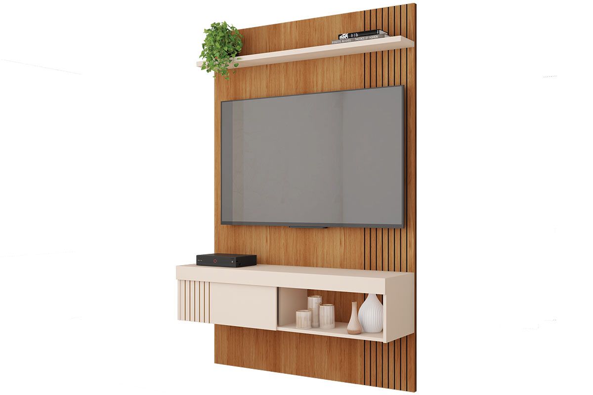 Painel Home p/ TV até 45 Pol Jade Ripada 120x183cm CaemmunFreijo/Off White