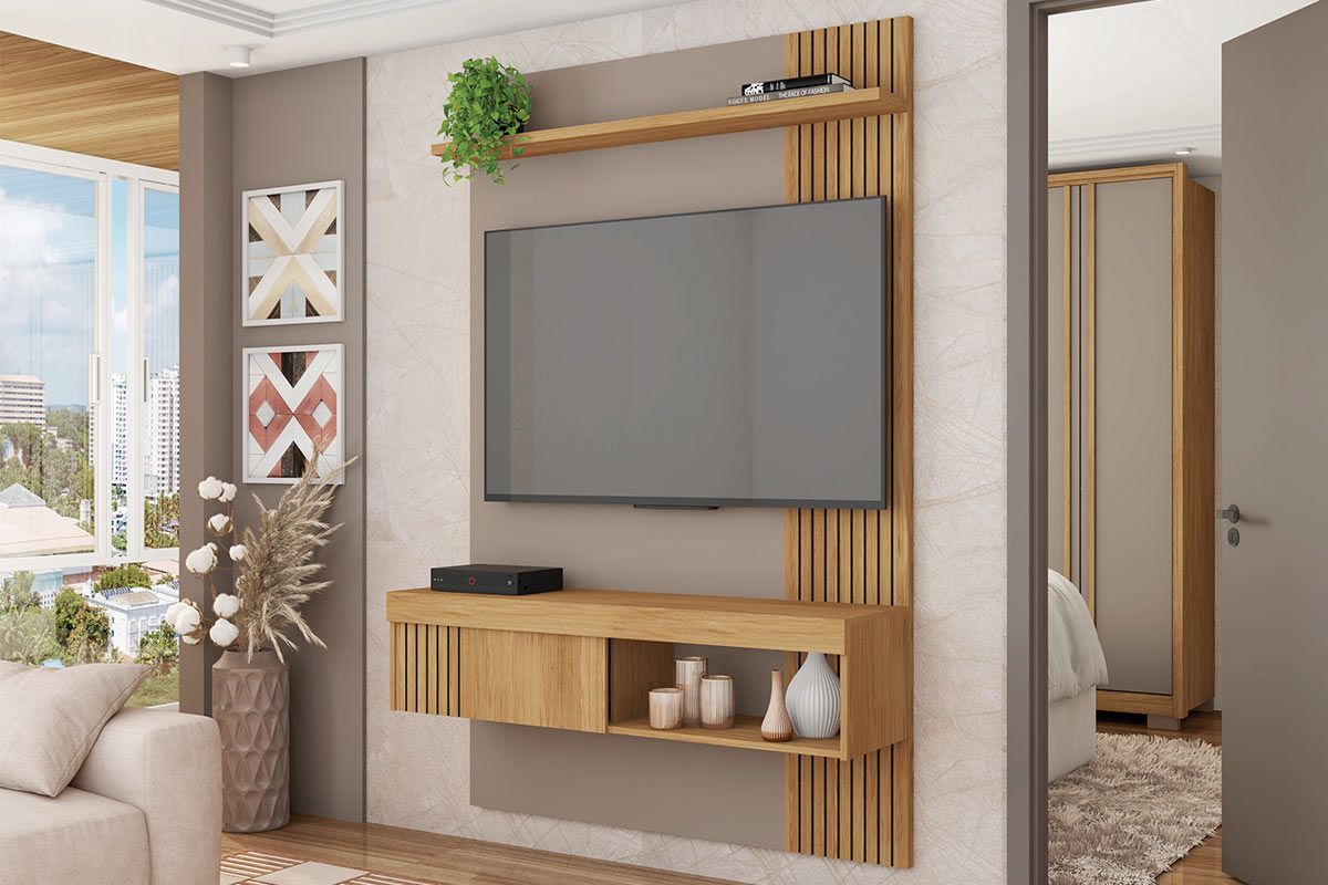 Painel Home p/ TV até 45 Pol Jade Ripada 120x183cm CaemmunBuriti/Fendi Painel Home p/ TV até 45 Pol Jade Ripada 120x183cm CaemmunBuriti/Fendi