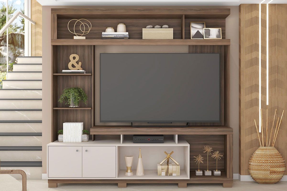 Home p/ TV até 70 Pol Formosa c/Nicho e Pés 210x207cm CaemmunNogueira San Remo/Off White