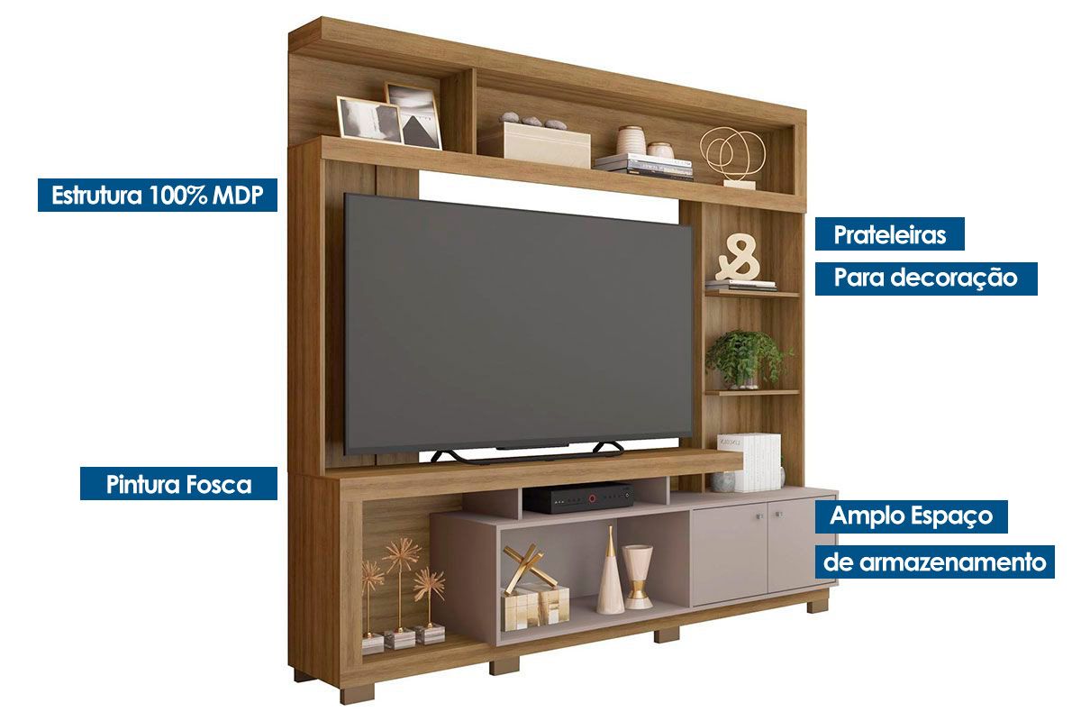 Home p/ TV até 70 Pol Formosa c/Nicho e Pés 210x207cm Caemmun Home p/ TV até 70 Pol Formosa c/Nicho e Pés 210x207cm Caemmun