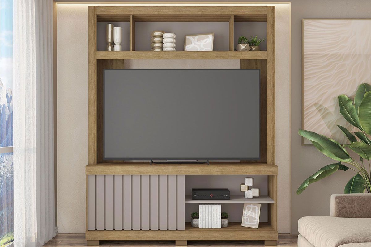 Home p/ TV até 65 Pol Cinne c/Ripado Pés 160x203cm Caemmun