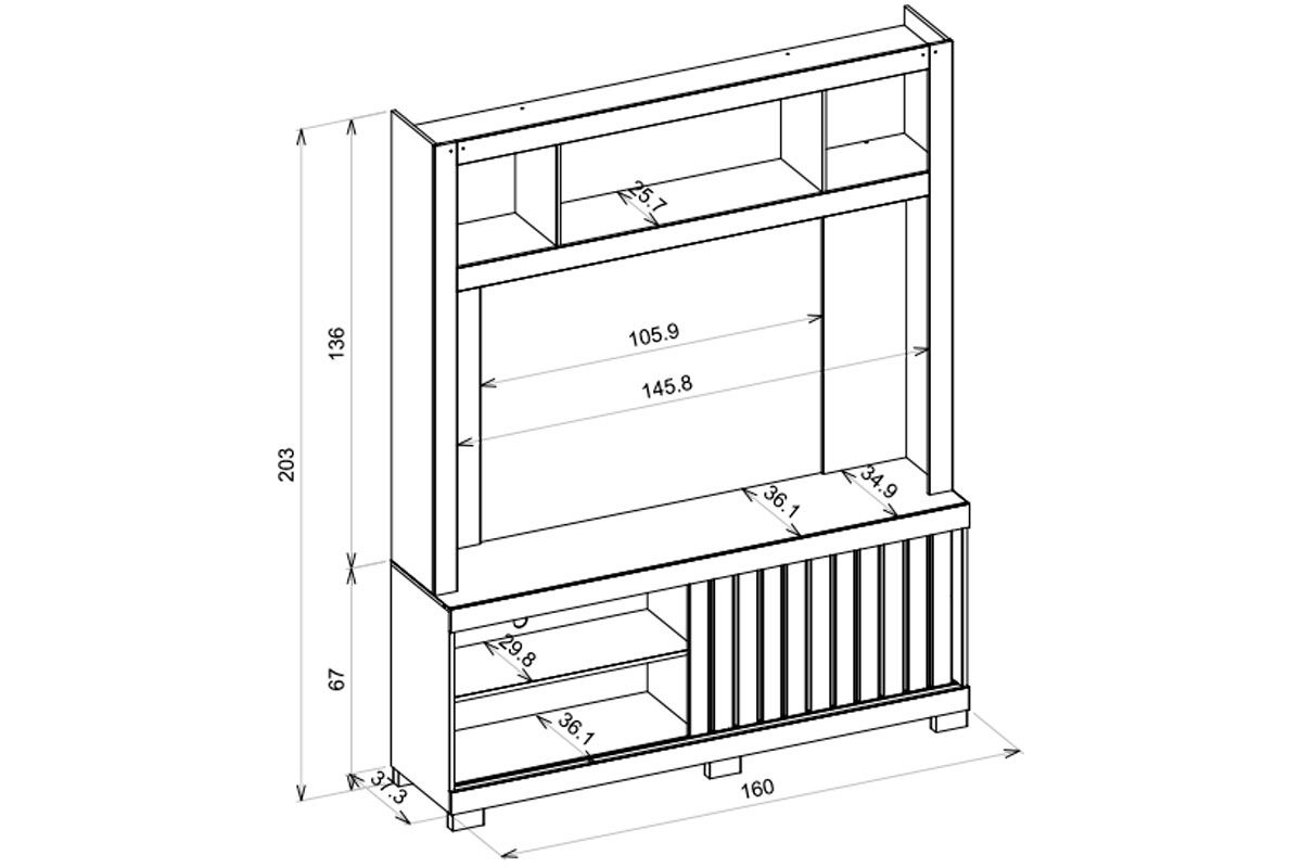 Home p/ TV até 65 Pol Cinne c/Ripado Pés 160x203cm Caemmun Home p/ TV até 65 Pol Cinne c/Ripado Pés 160x203cm Caemmun