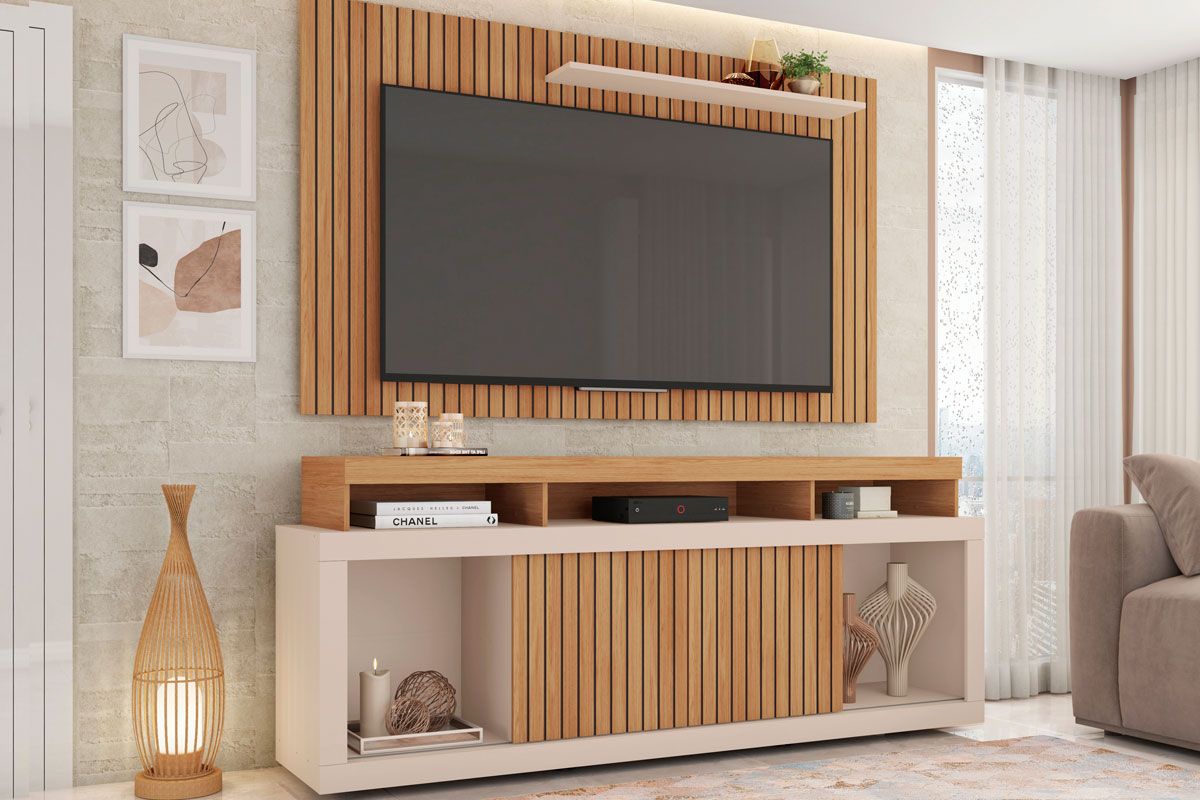 Rack Bancada c/Painel p/ TV até 60 Pol New Oscar c/Rodízios 180x174cm - Caemmun