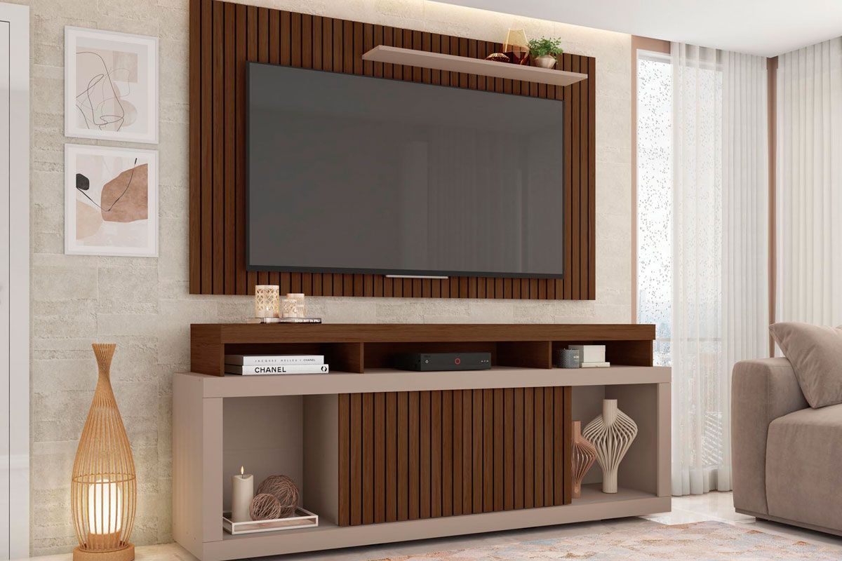 Rack Bancada c/Painel p/ TV até 60 Pol New Oscar c/Rodízios 180x174cm - Caemmun