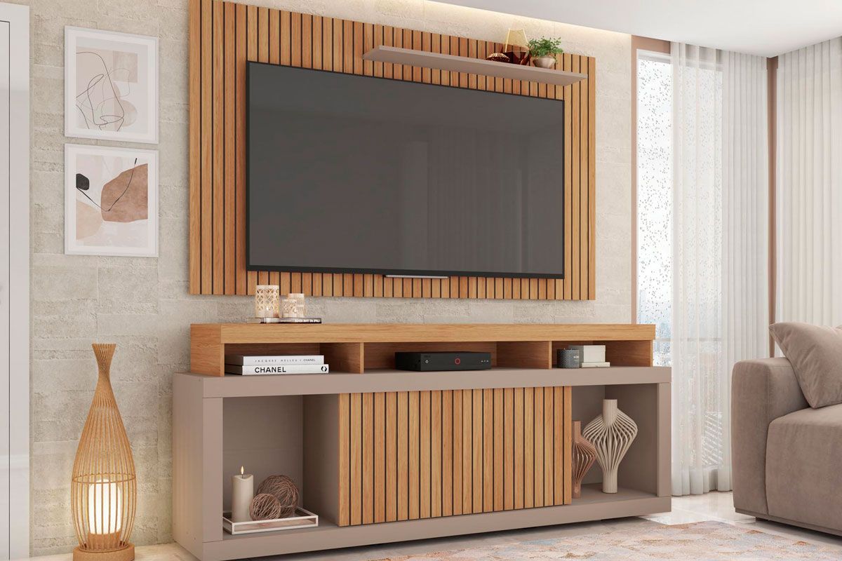 Rack Bancada c/Painel p/ TV até 60 Pol New Oscar c/Rodízios 180x174cm - CaemmunBuriti/Fendi