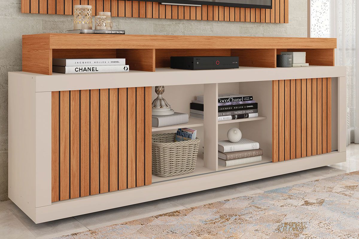 Rack Bancada c/Painel p/ TV até 60 Pol New Oscar c/Rodízios 180x174cm - Caemmun Rack Bancada c/Painel p/ TV até 60 Pol New Oscar c/Rodízios 180x174cm - Caemmun