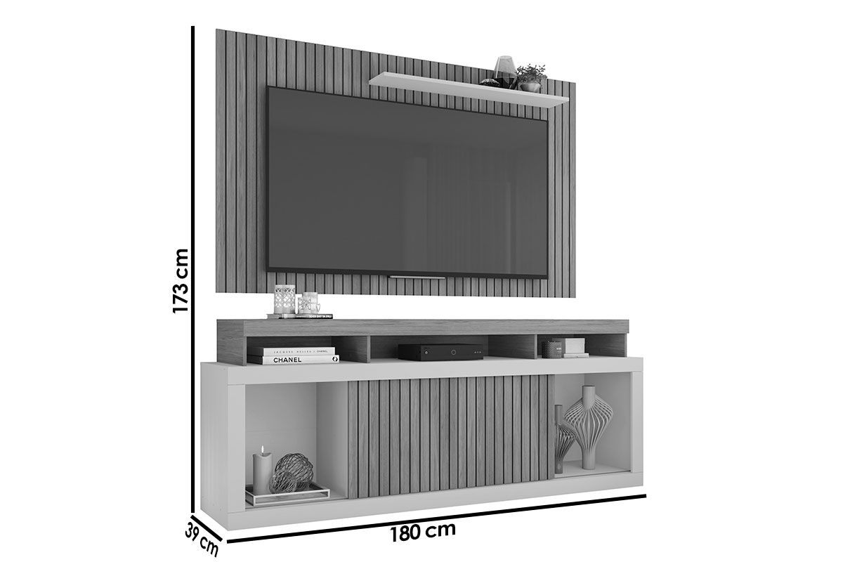 Rack Bancada c/Painel p/ TV até 60 Pol New Oscar c/Rodízios 180x174cm - Caemmun Rack Bancada c/Painel p/ TV até 60 Pol New Oscar c/Rodízios 180x174cm - Caemmun