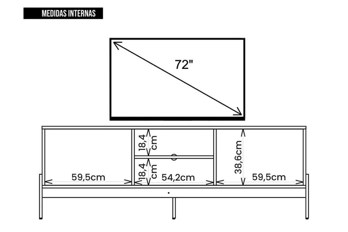 Rack Bancada p/ TV até 72 Pol Tannen c/Nichos e Pés 184cm Caemmun Rack Bancada p/ TV até 72 Pol Tannen c/Nichos e Pés 184cm Caemmun