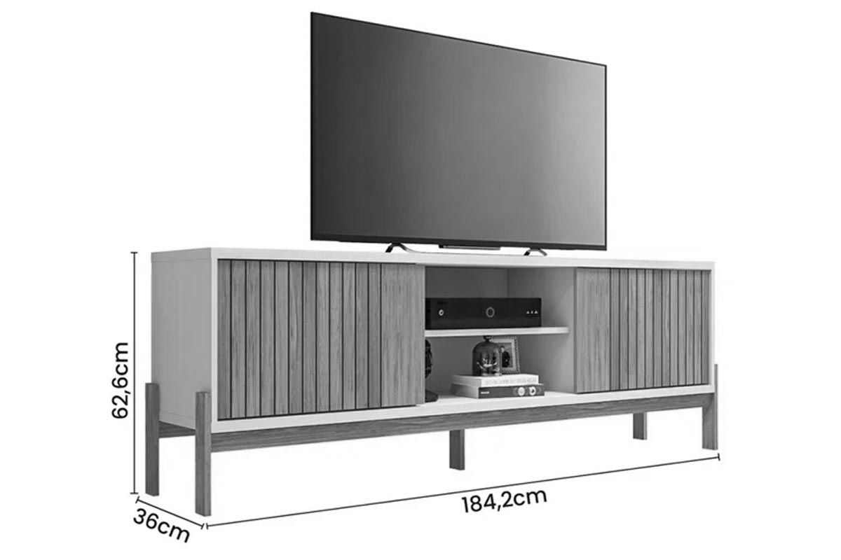 Rack Bancada p/ TV até 72 Pol Tannen c/Nichos e Pés 184cm Caemmun Rack Bancada p/ TV até 72 Pol Tannen c/Nichos e Pés 184cm Caemmun