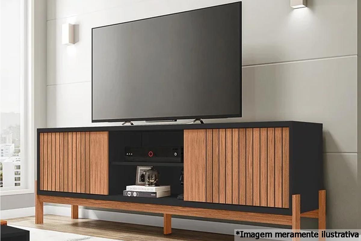 Rack Bancada p/ TV até 72 Pol Tannen c/Nichos e Pés 184cm Caemmun Rack Bancada p/ TV até 72 Pol Tannen c/Nichos e Pés 184cm Caemmun