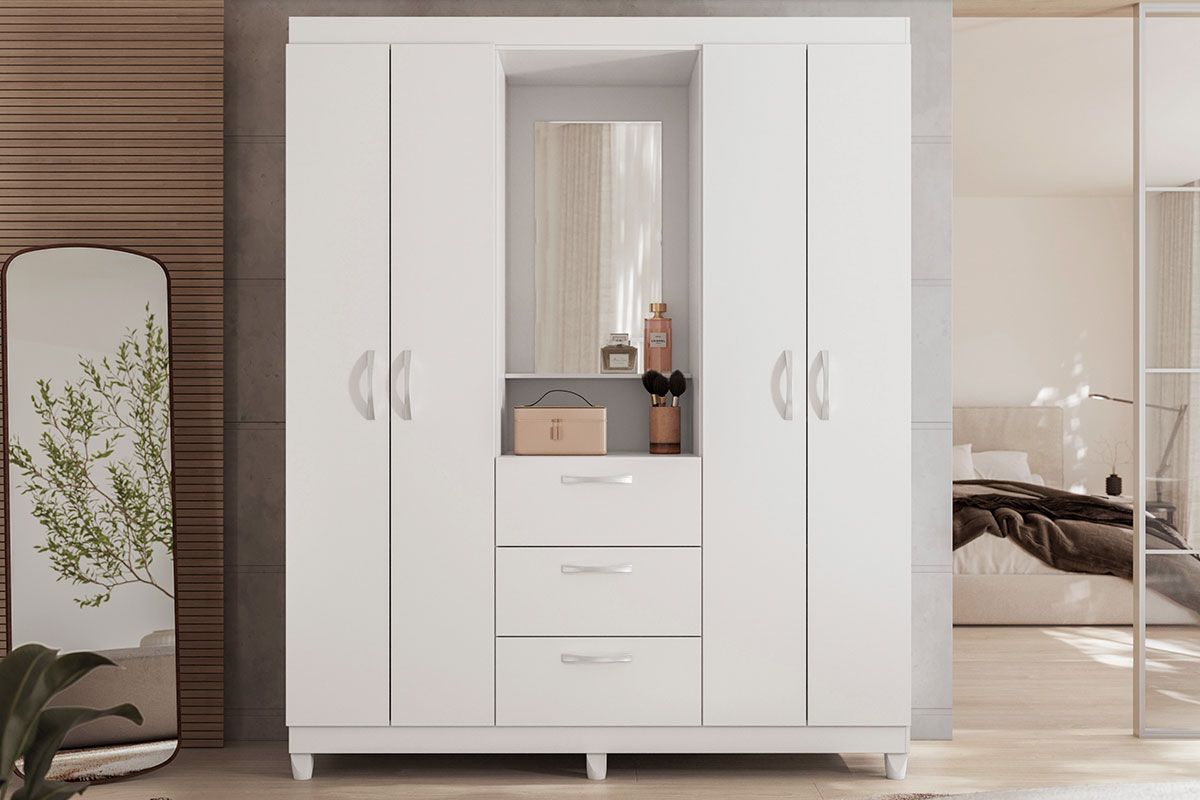 Guarda Roupa Casal 4 Portas e 3 Gavetas c/1 Espelho Clapton Caemmun