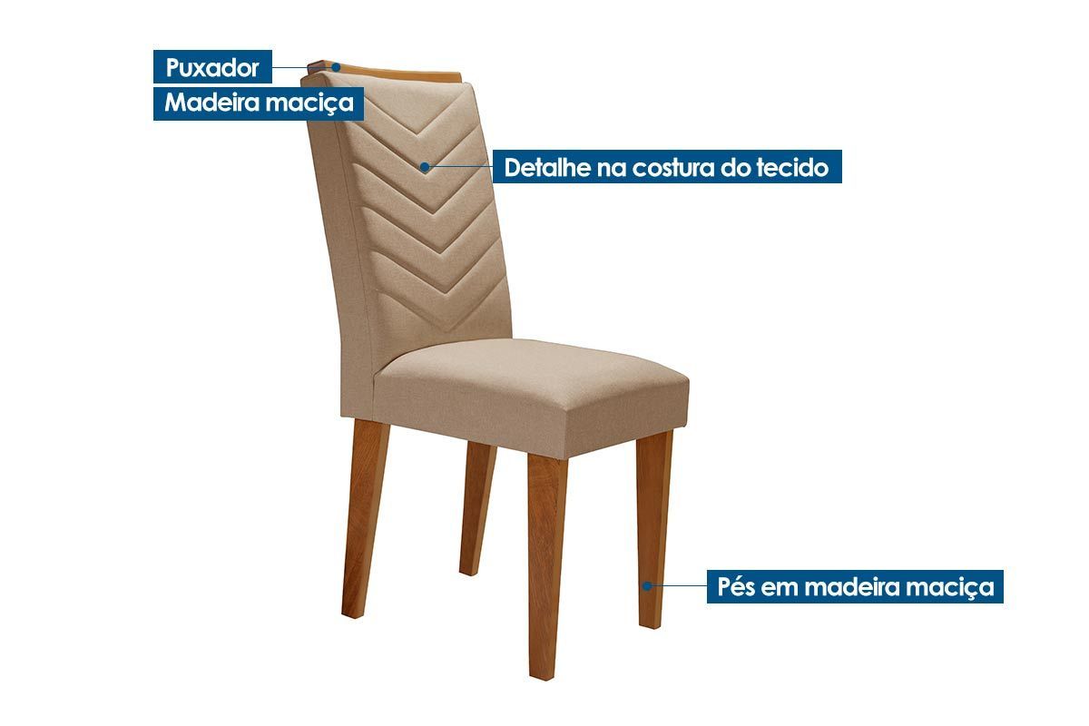 Sala Jantar Mesa Londrina Tampo MDF/Vidro Canto Curvo 180cm + 6Cadeiras Londrina - Rufato