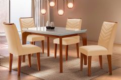 Sala Jantar Mesa Londrina Tampo Madeirado c/ Vidro Curvo 120x80 e 4 Cadeiras Londrina - Rufato